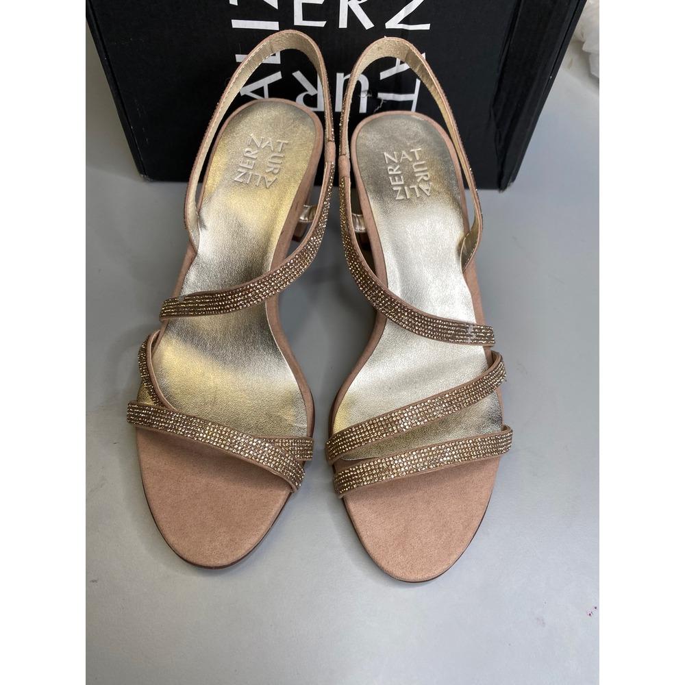 Naturalizer Vanessa 2 Creme Brulee Rhinestone Block Heel Sandals Tan 10W G8501F1 - Picture 2 of 5
